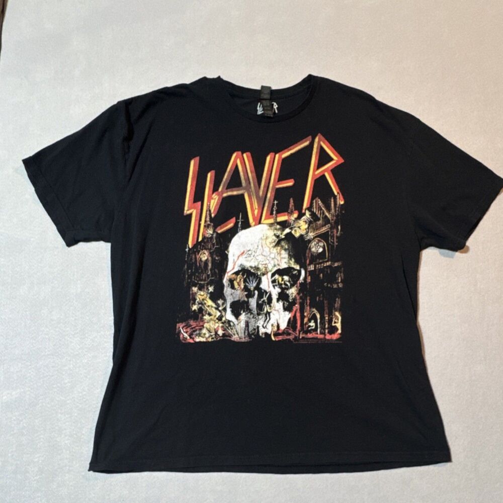 Slayer Skull Band Graphic Men's Black Crew Neck Cotton Knit T-Shirt 3XL